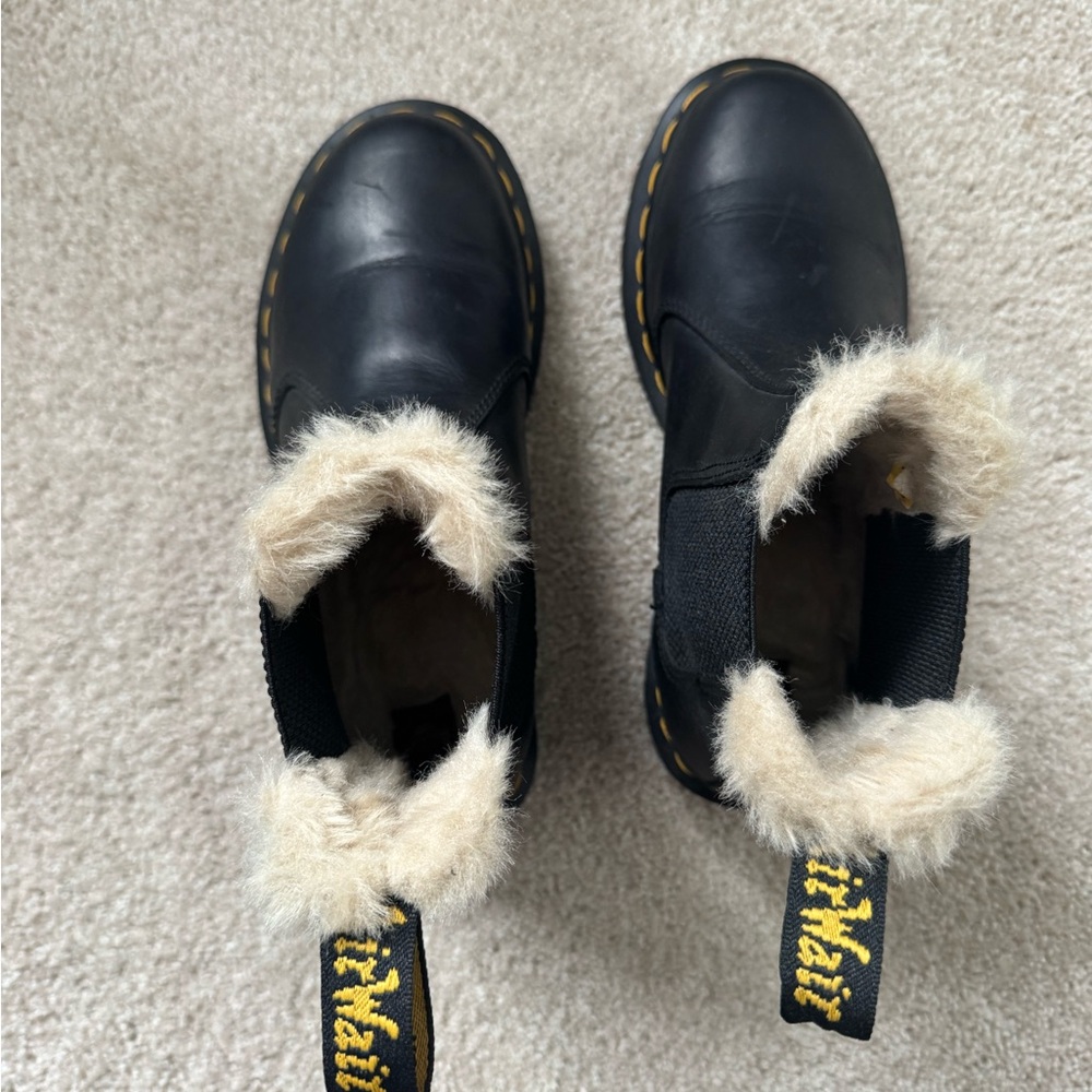Dr. Martens Black Boots with Faux Fur Trim